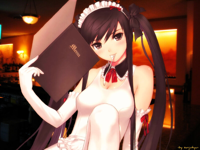 Anime Waitress Holding Menu