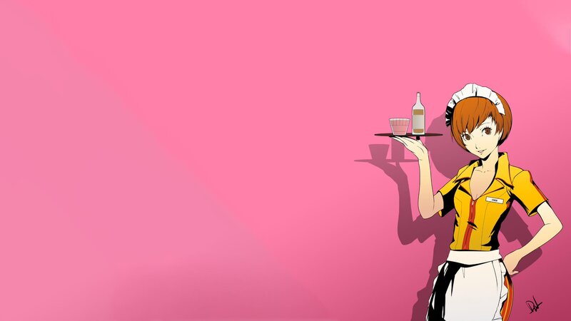 Anime Waitress Holding Tray — Pink, Calm