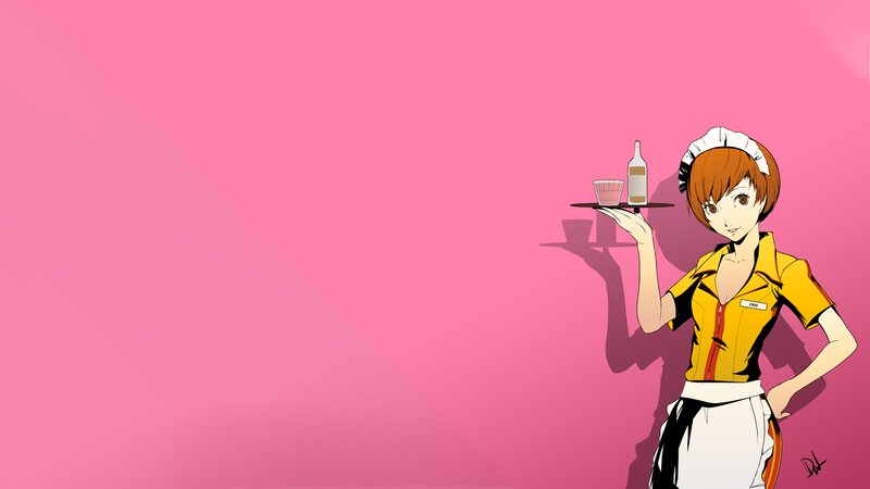 Anime Waitress Holding Tray — Pink