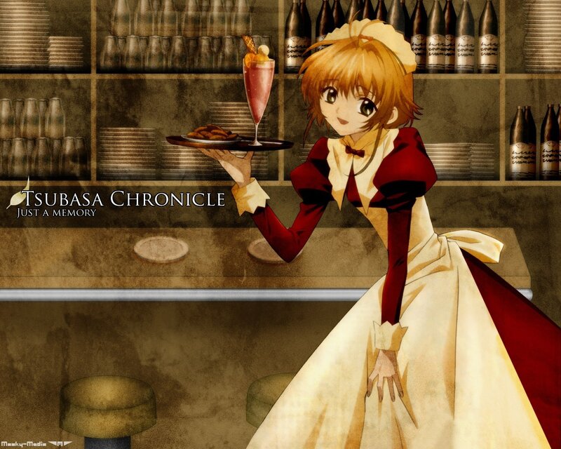 Anime Waitress Holding Tray