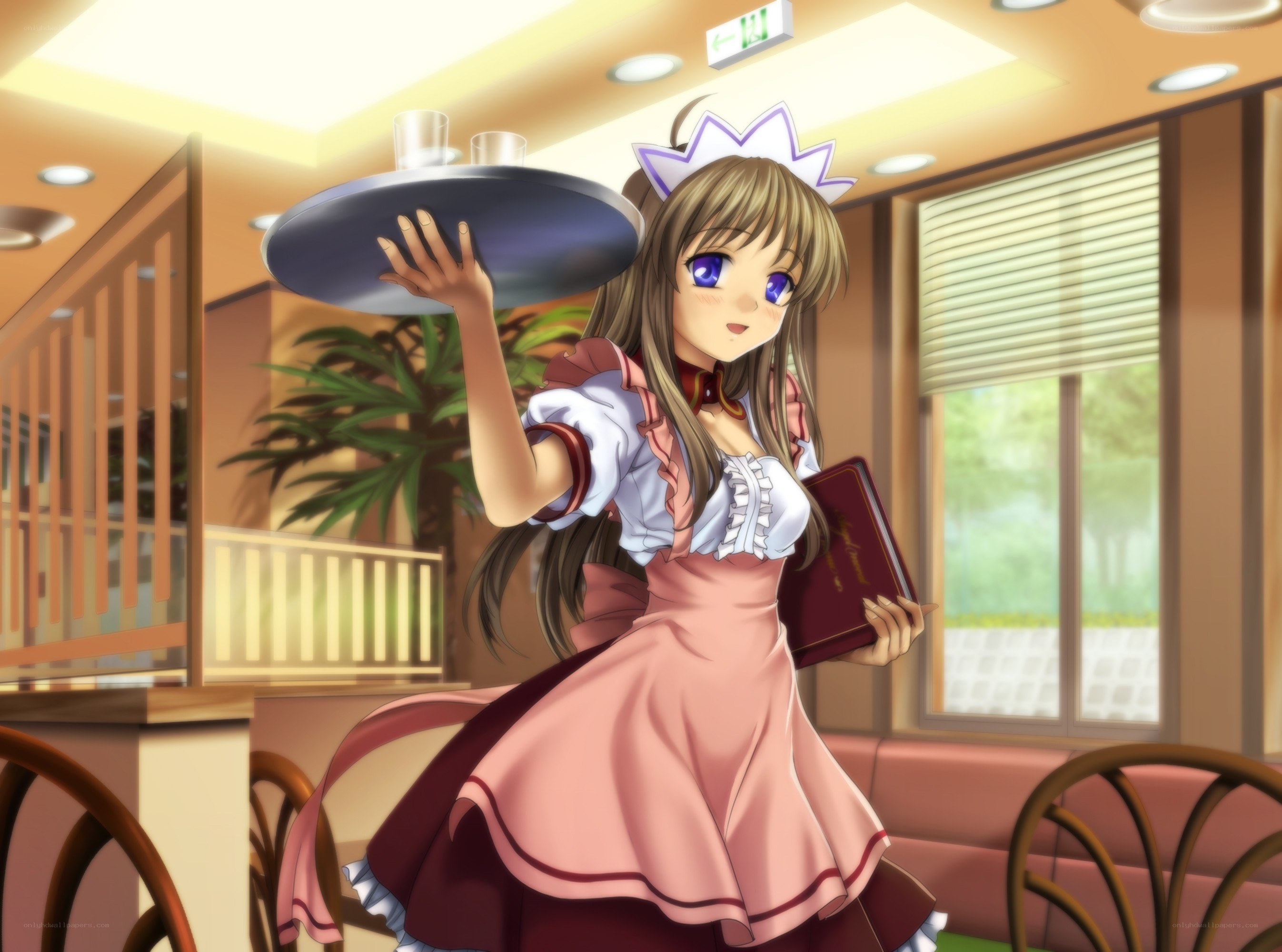 anime waitress in a cafe