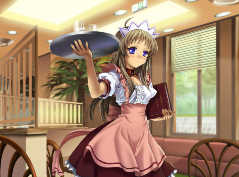 anime waitress in a cafe