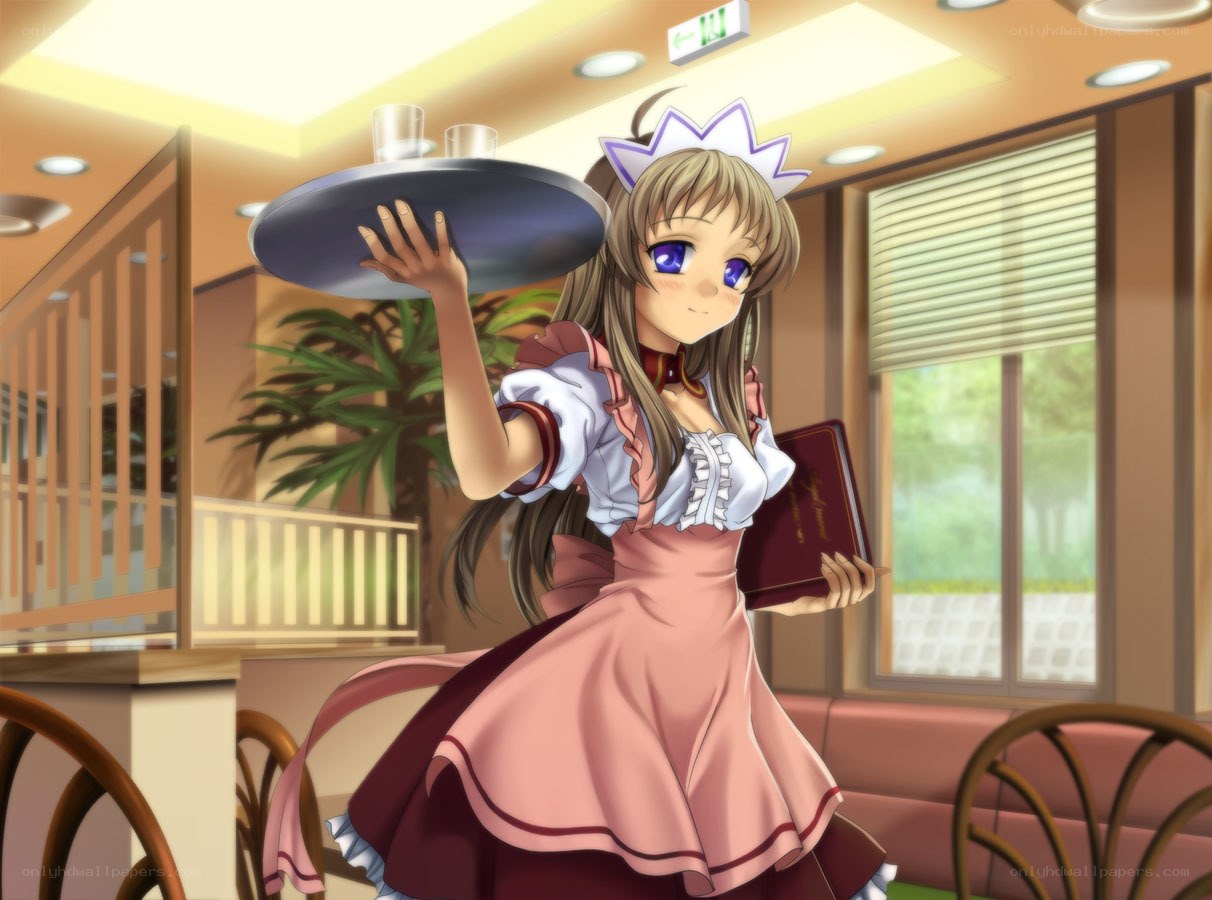 anime waitress in a cafe
