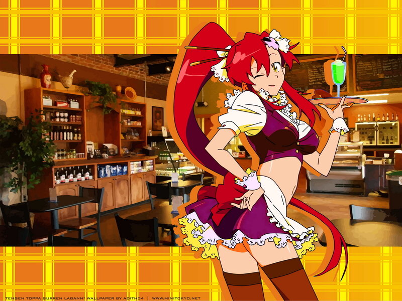 Anime waitress in cafe