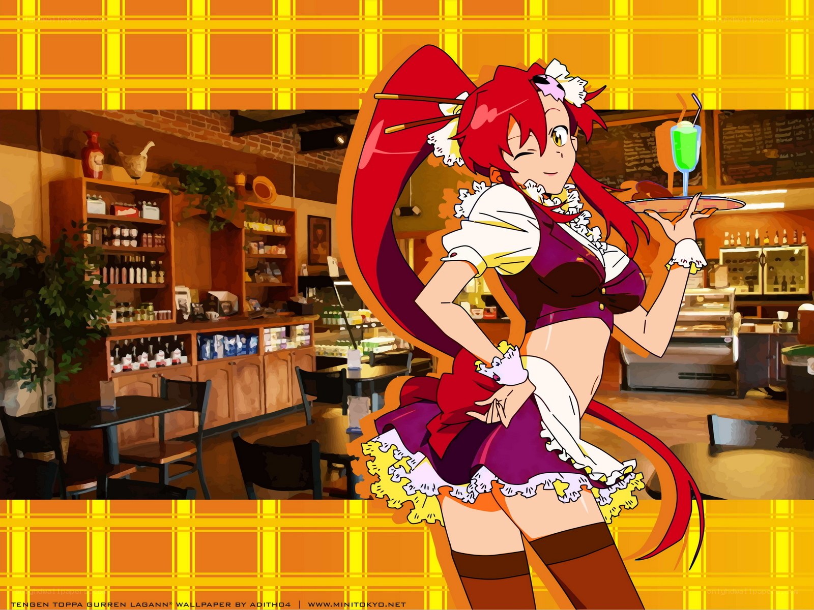 Anime waitress in cafe