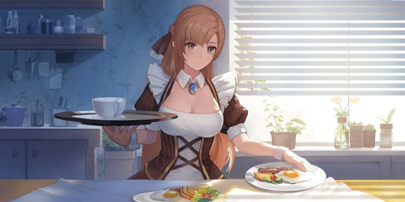 Anime Waitress Serving Breakfast