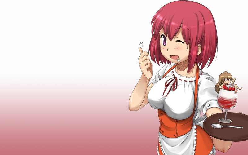 anime waitress with dessert