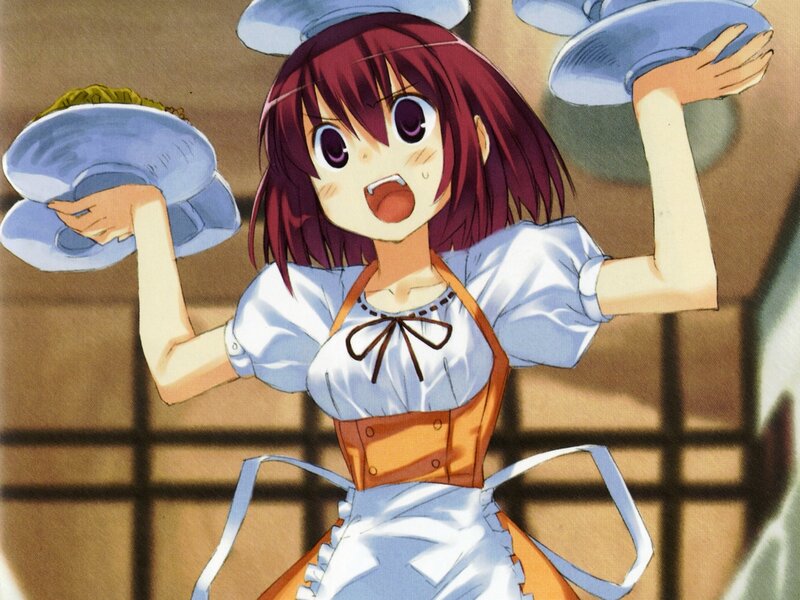 anime waitress with plates