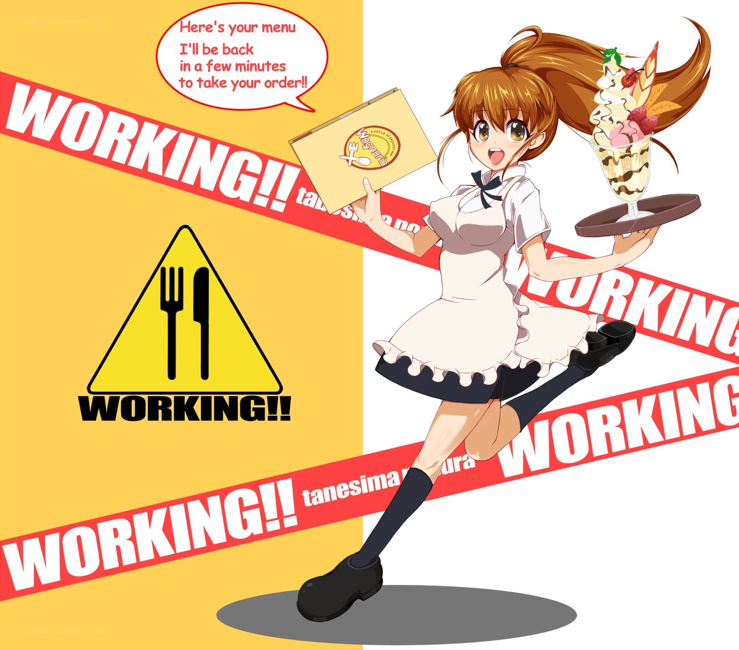 anime waitress working