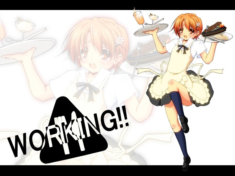 anime waitress working