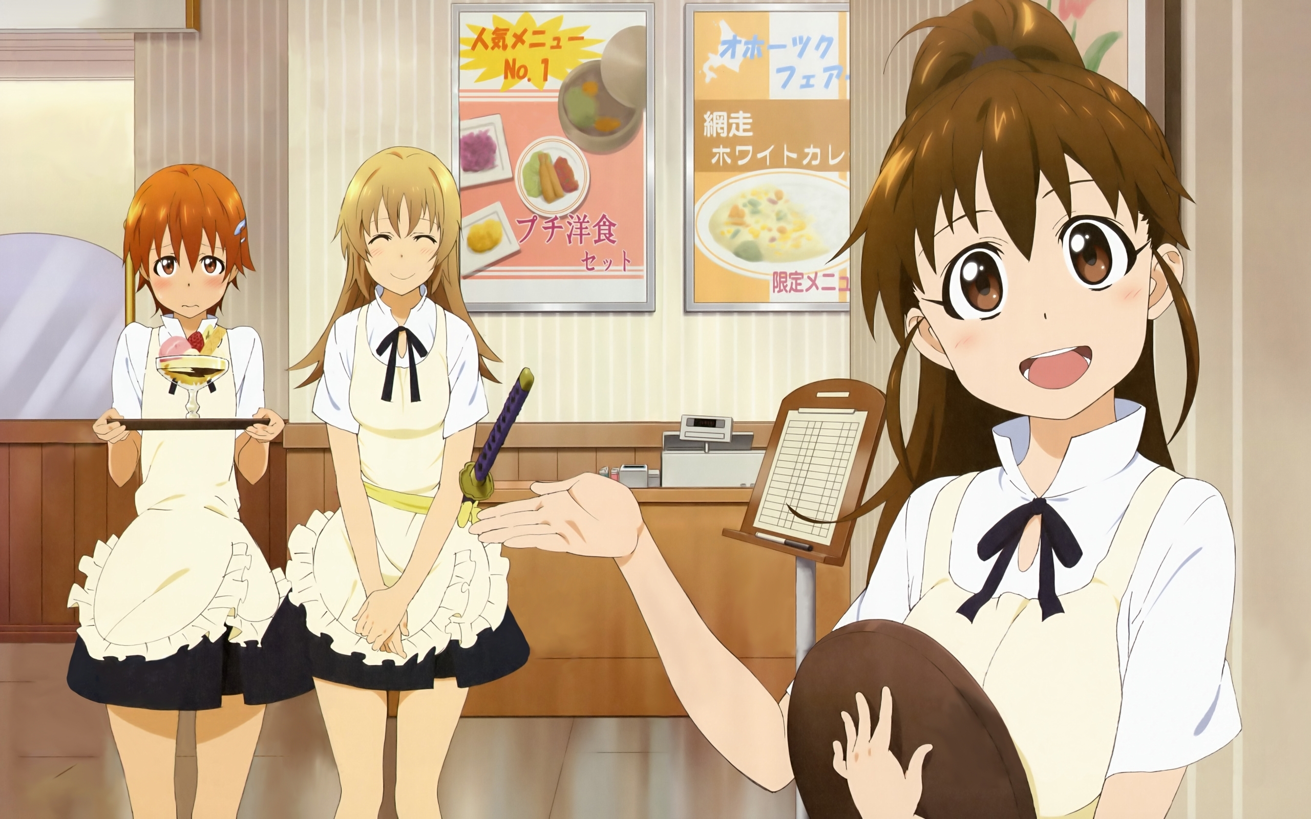 Anime waitresses in a cafe