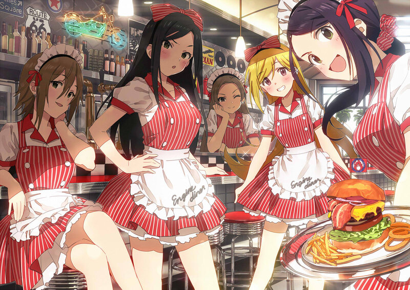 Anime Waitresses in Diner