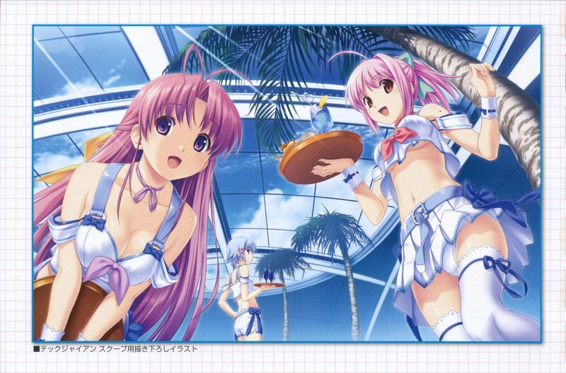 Anime waitresses in tropical setting
