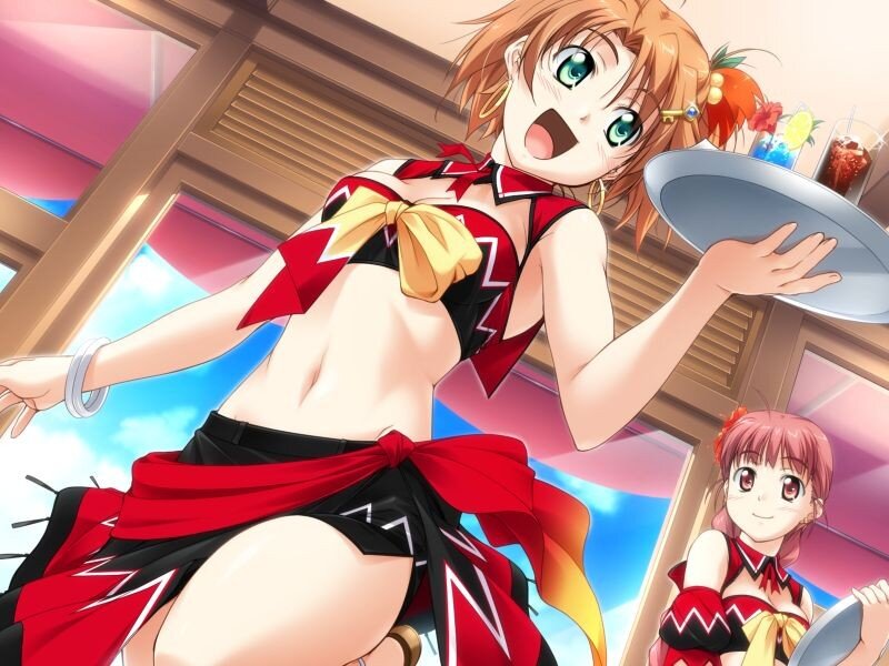 anime waitresses serving drinks