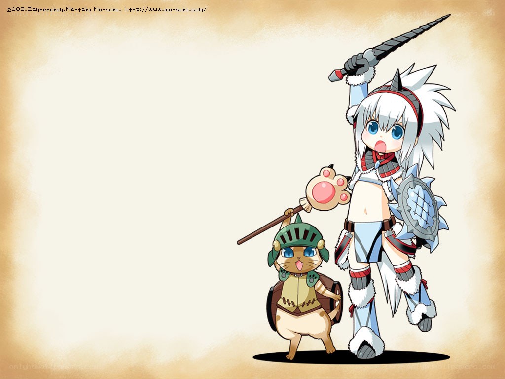 Anime warrior and cat companion