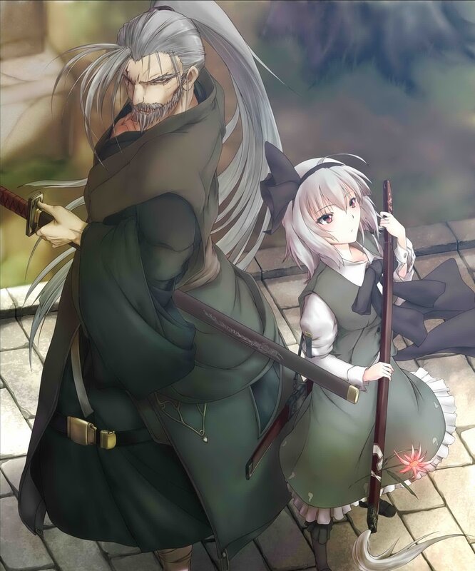 Anime warrior and girl with swords