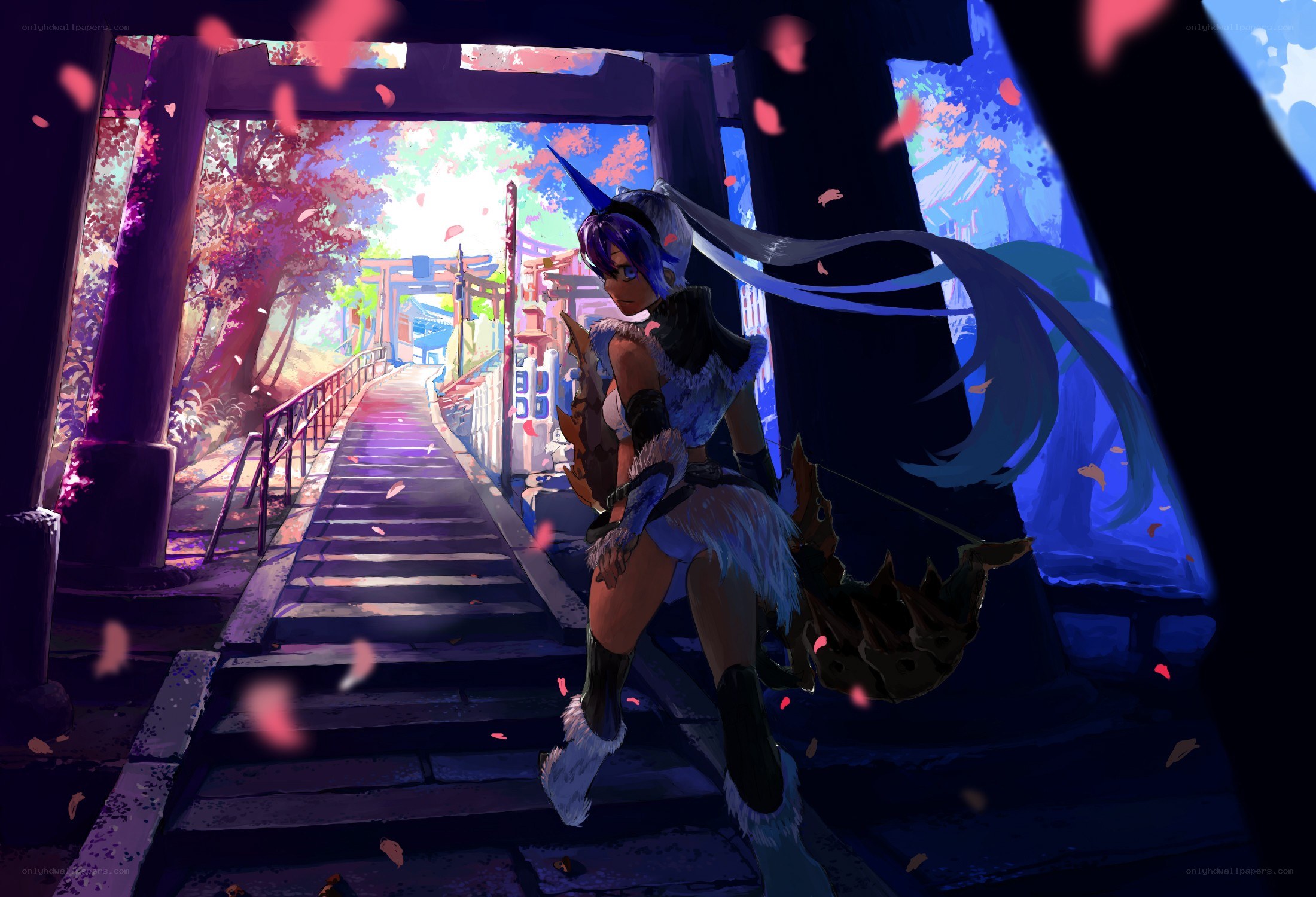 Anime warrior at a shrine