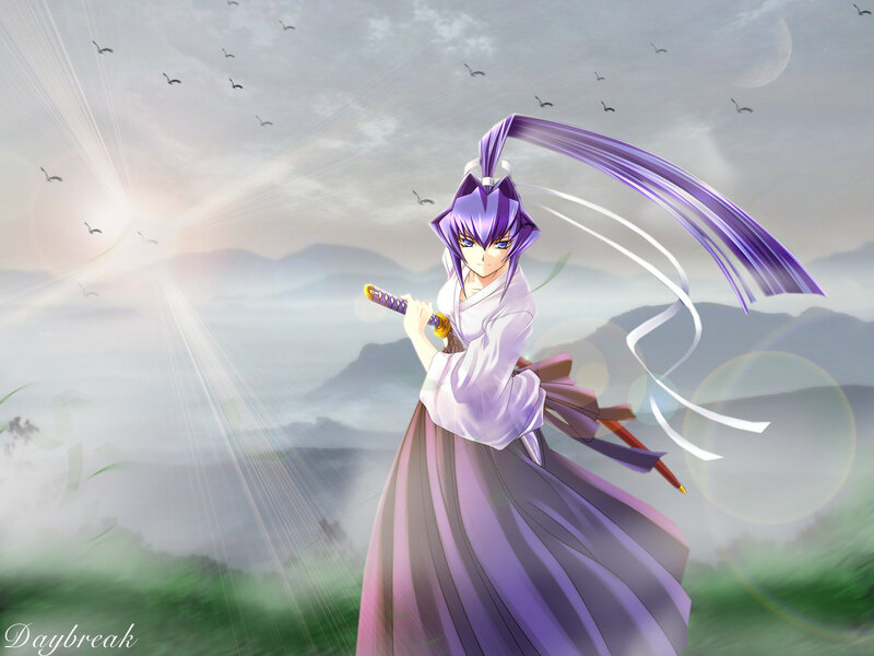anime warrior at dawn