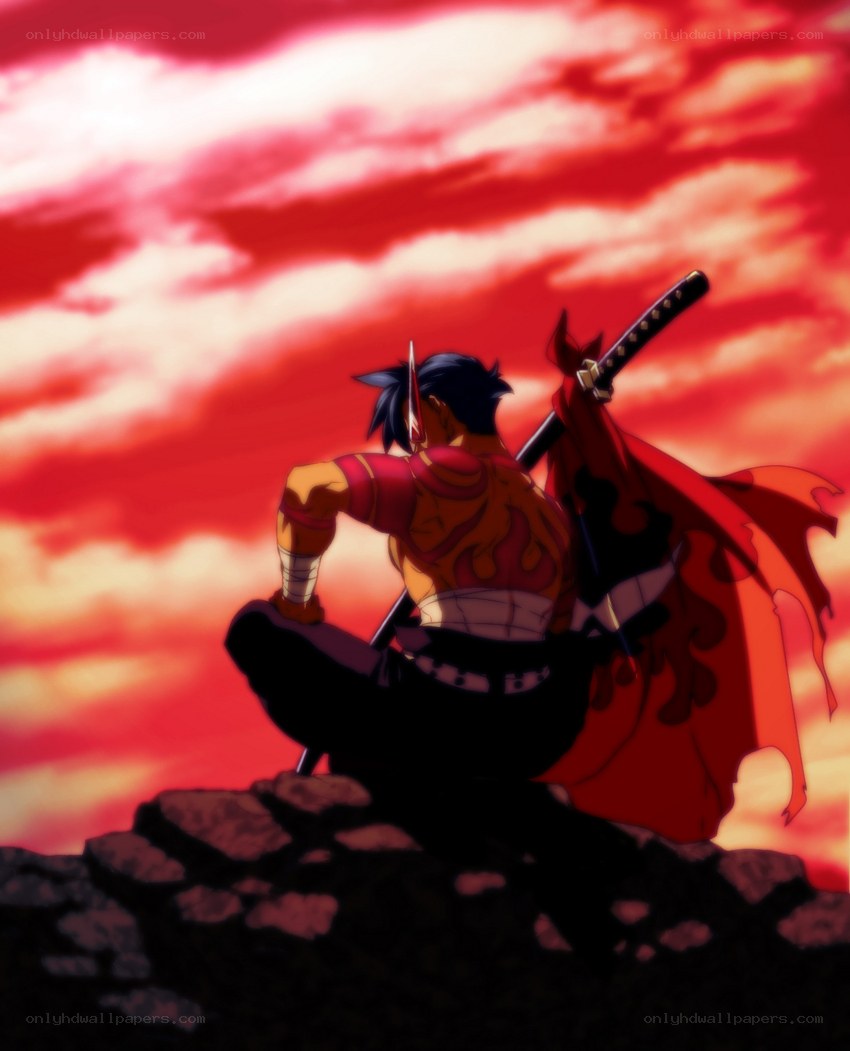 anime warrior at sunset