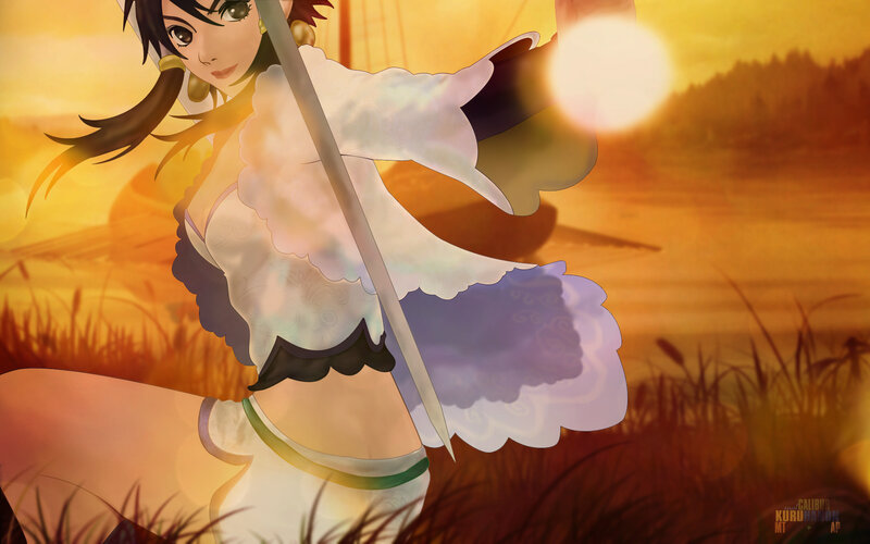anime warrior at sunset