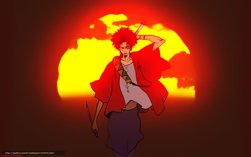 anime warrior at sunset