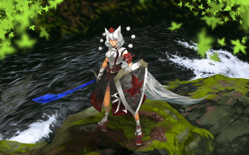 anime warrior by a river