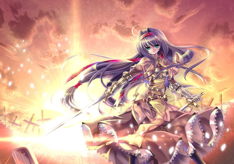 Anime warrior girl with swords