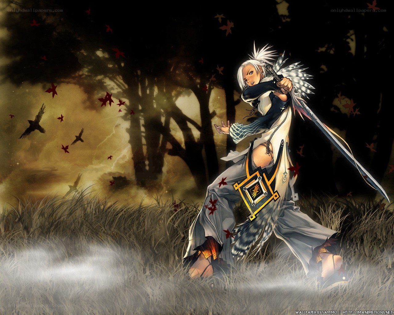 Anime warrior in a dark forest
