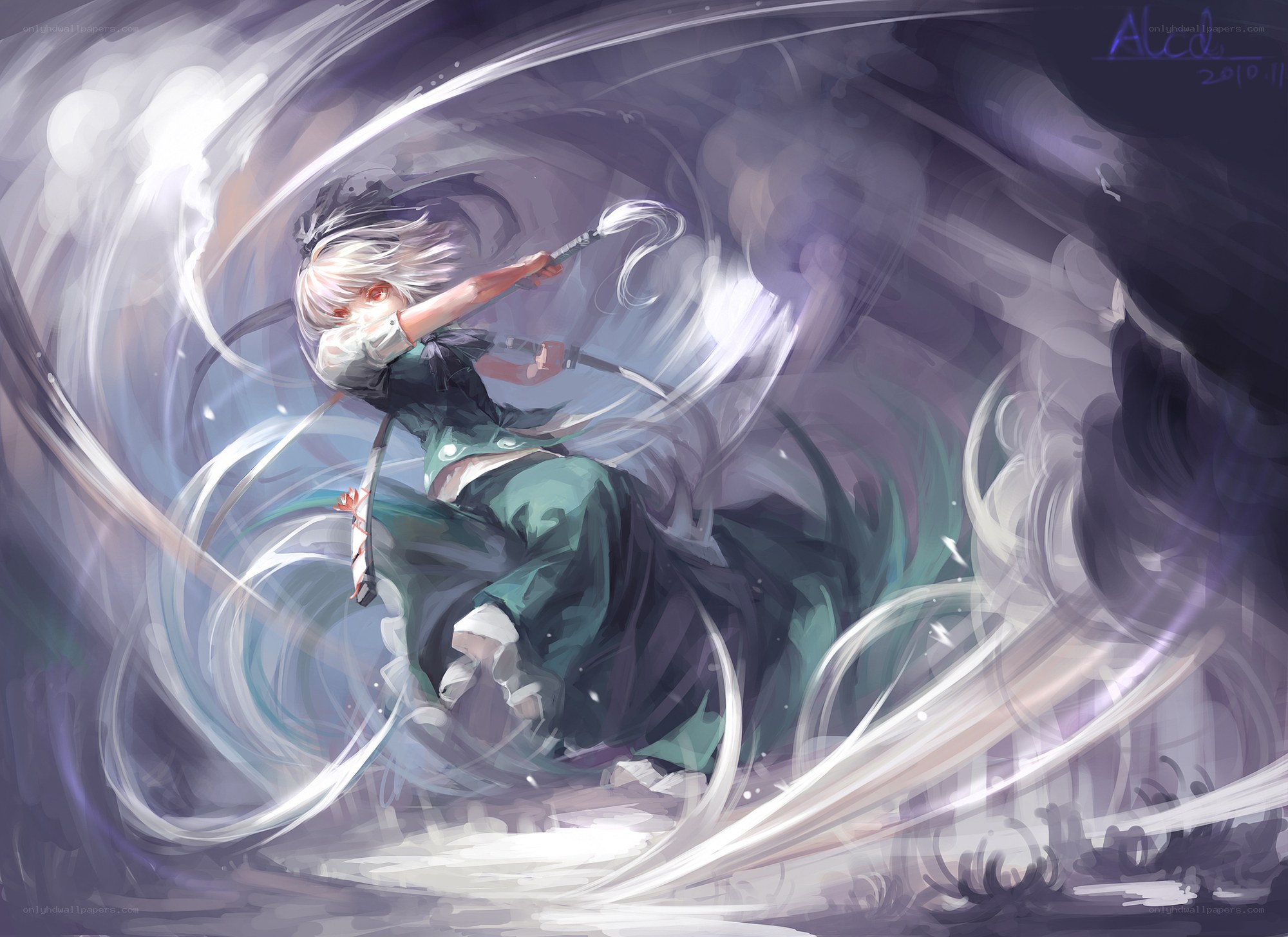 Anime warrior in a whirlwind