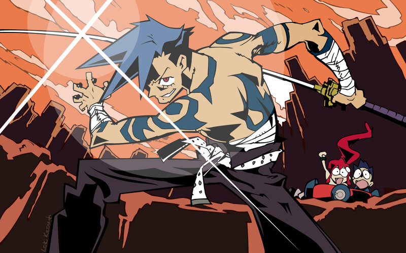 Anime warrior in battle