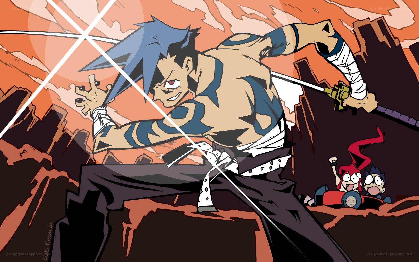 Anime warrior in battle