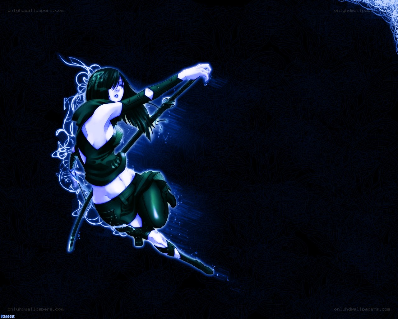 anime warrior in blue light