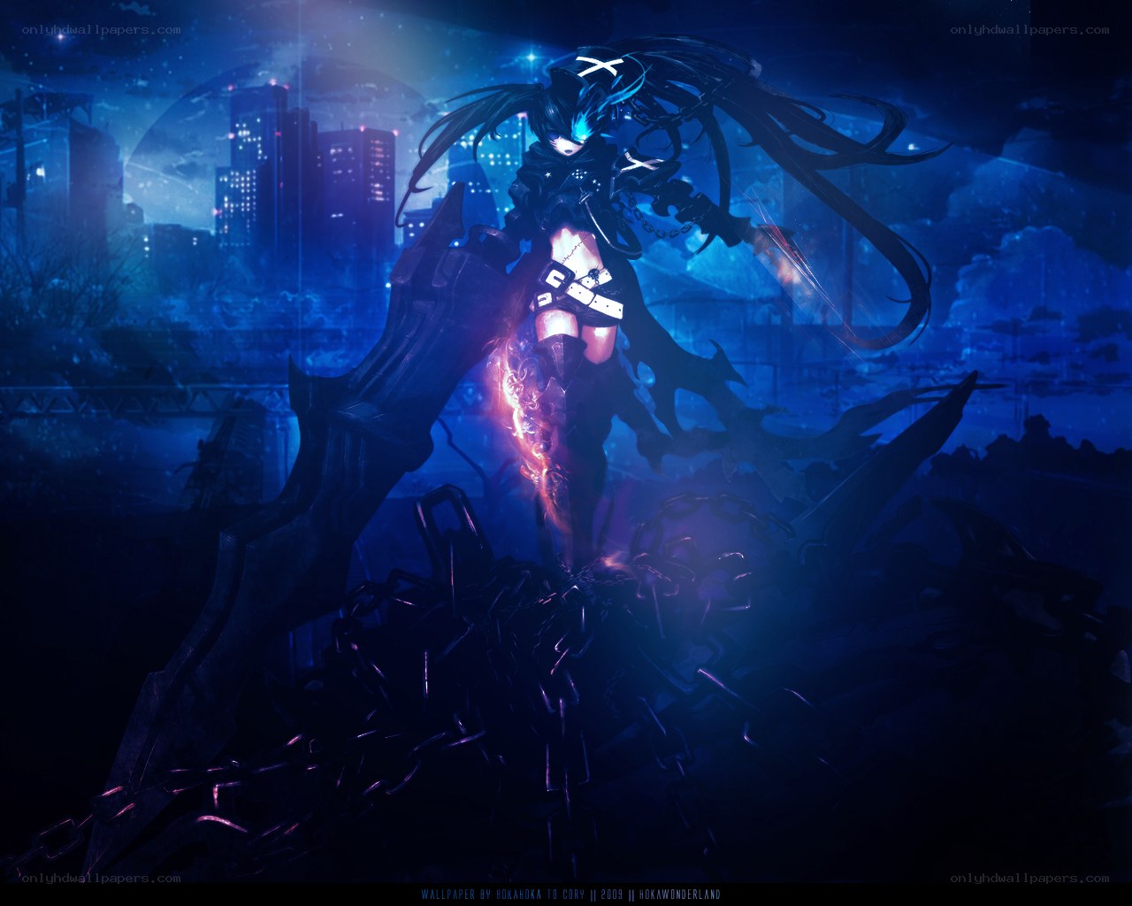 Anime warrior in dark city