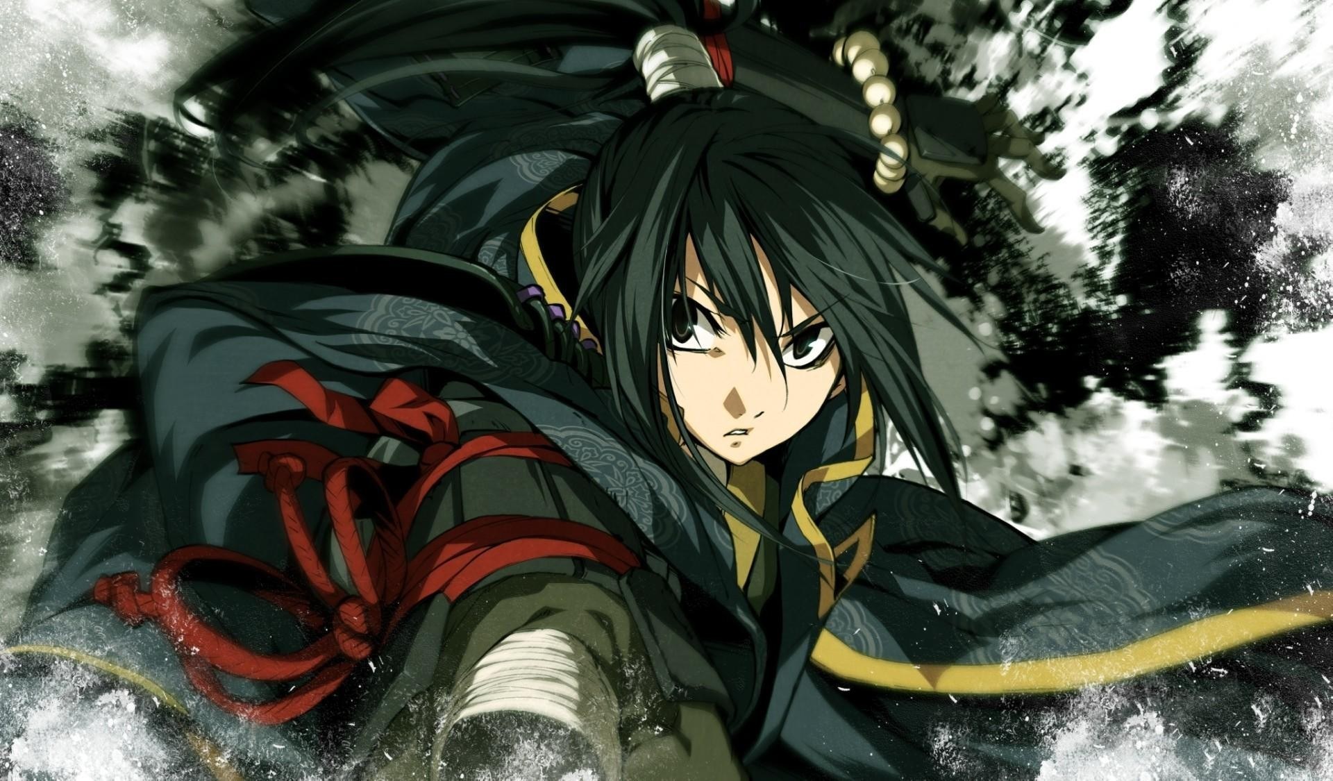 anime warrior in dark cloak