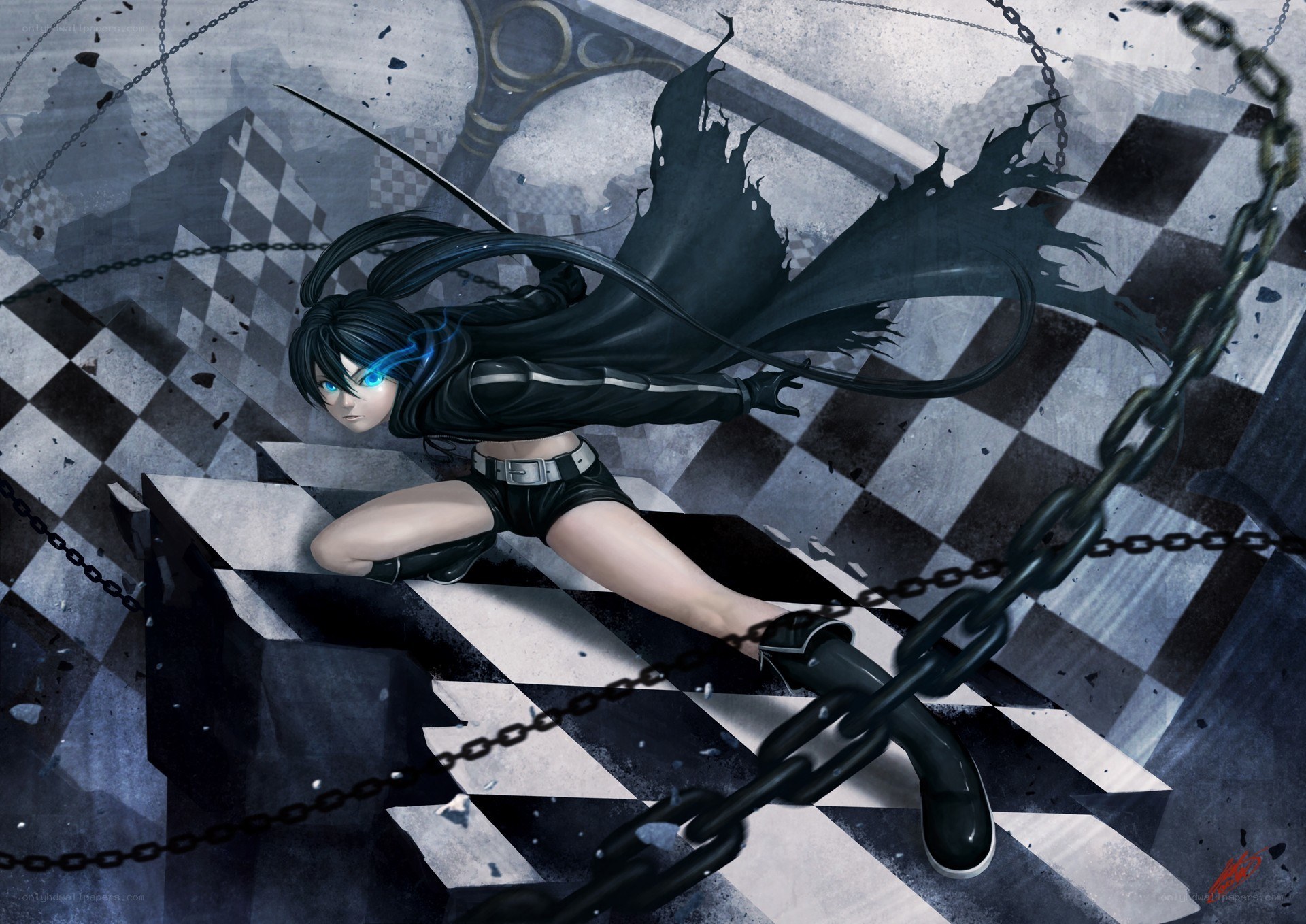 Anime warrior in dark cloak