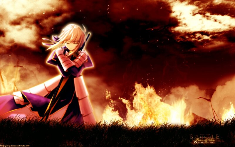Anime warrior in fire