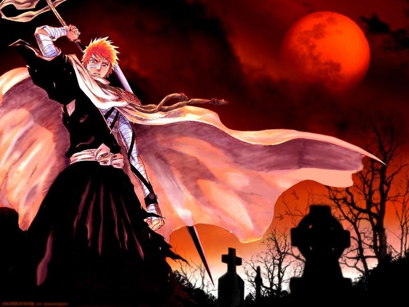 Anime warrior in graveyard