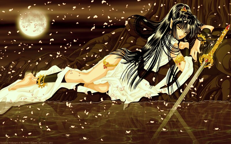 Anime warrior in moonlight
