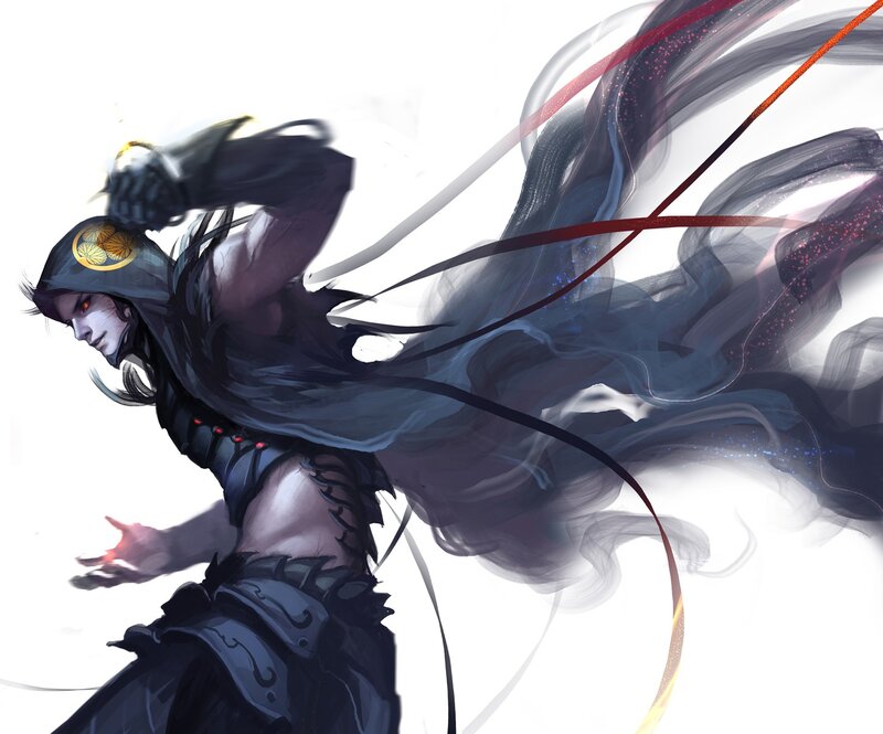 Anime Warrior in Motion — Black, Dramatic, Digital Art