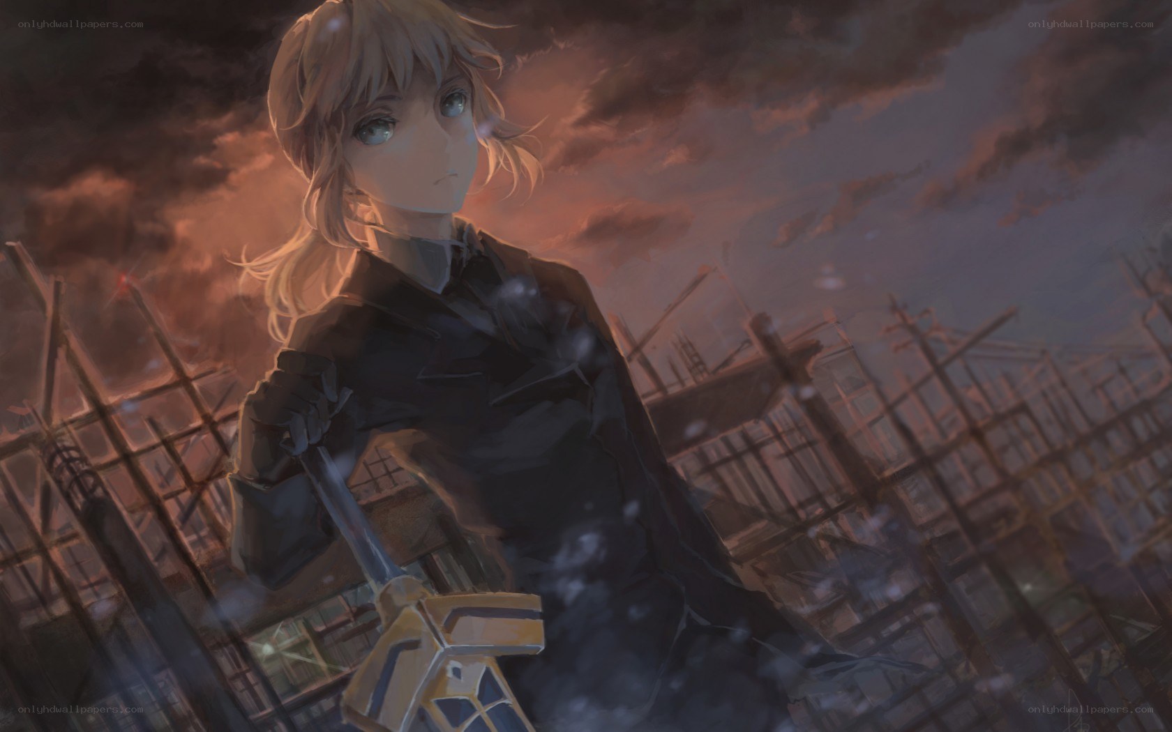 anime warrior in ruins