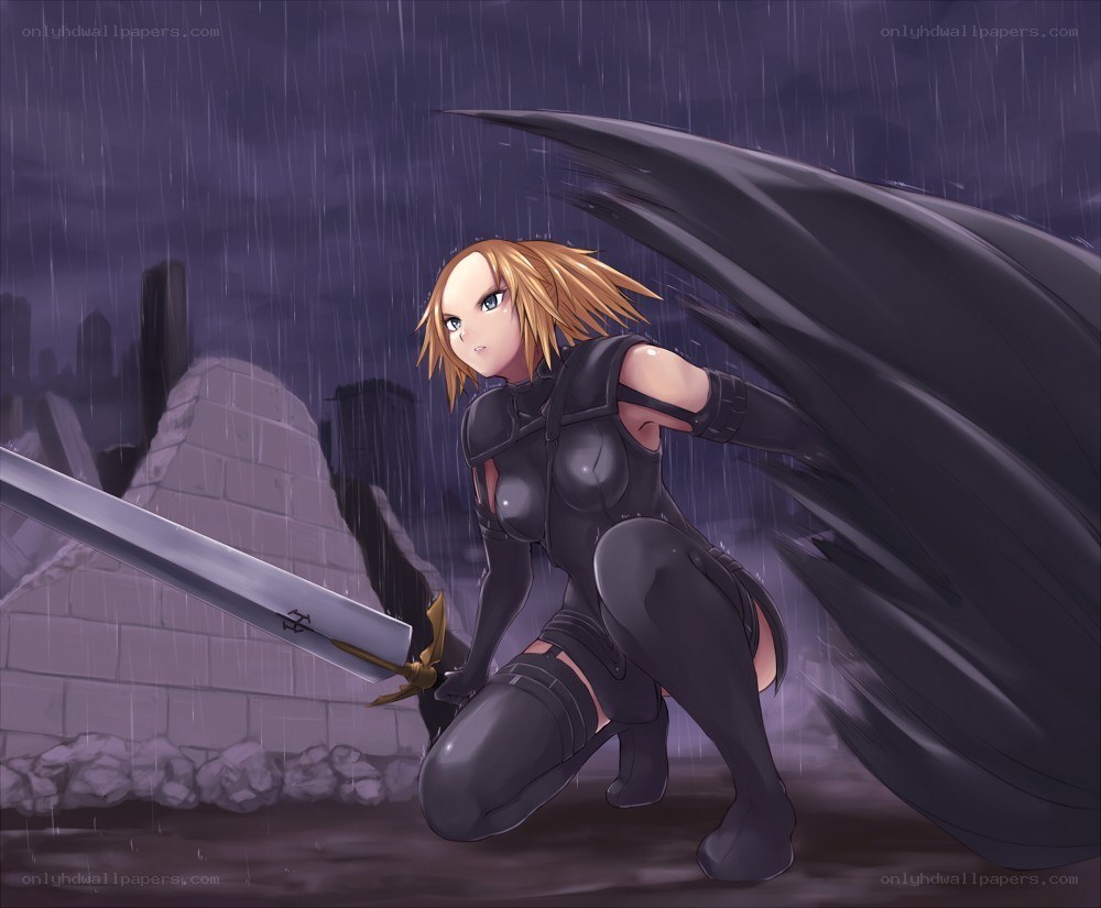 Anime warrior in the rain