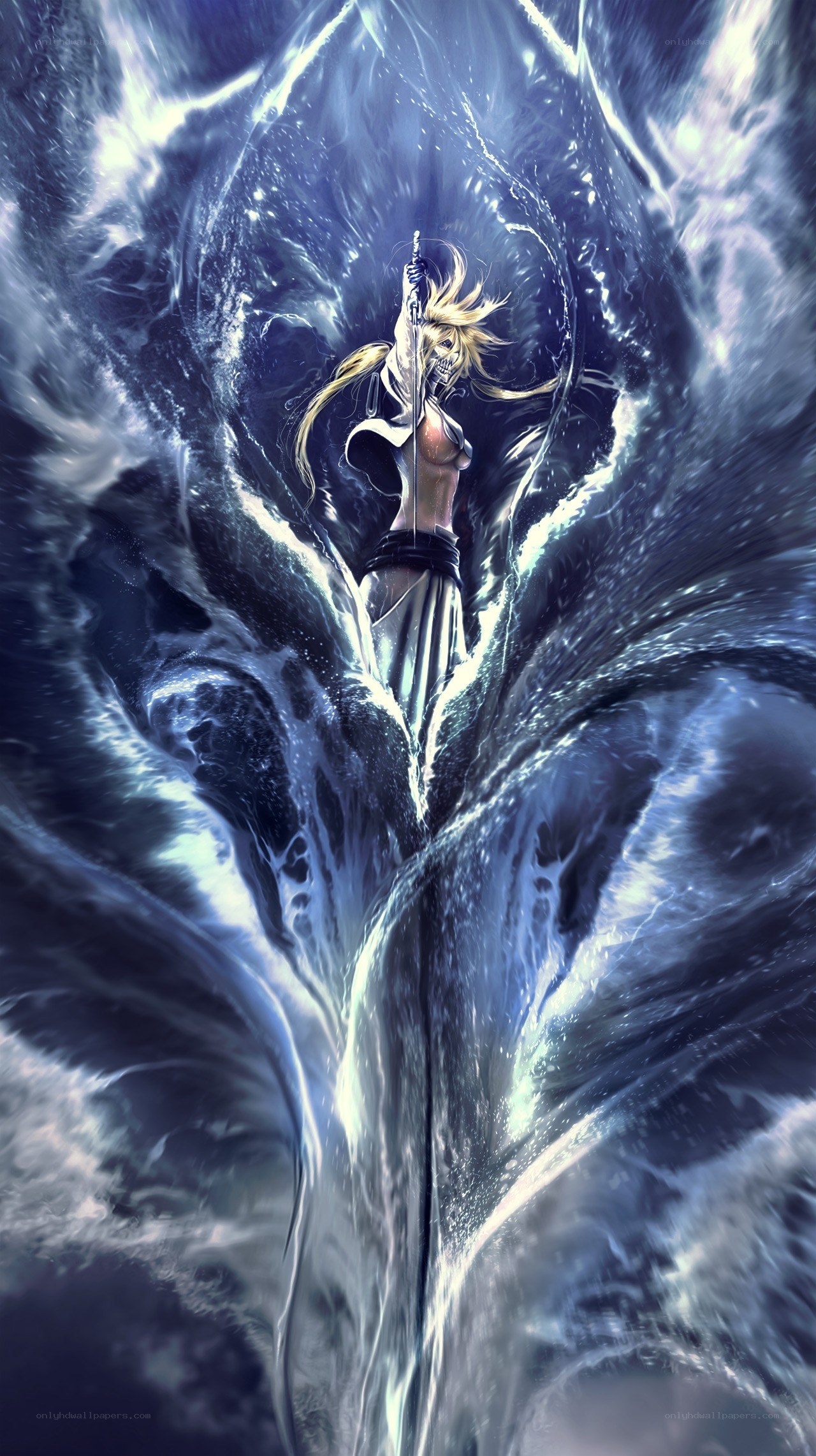 anime warrior in water vortex