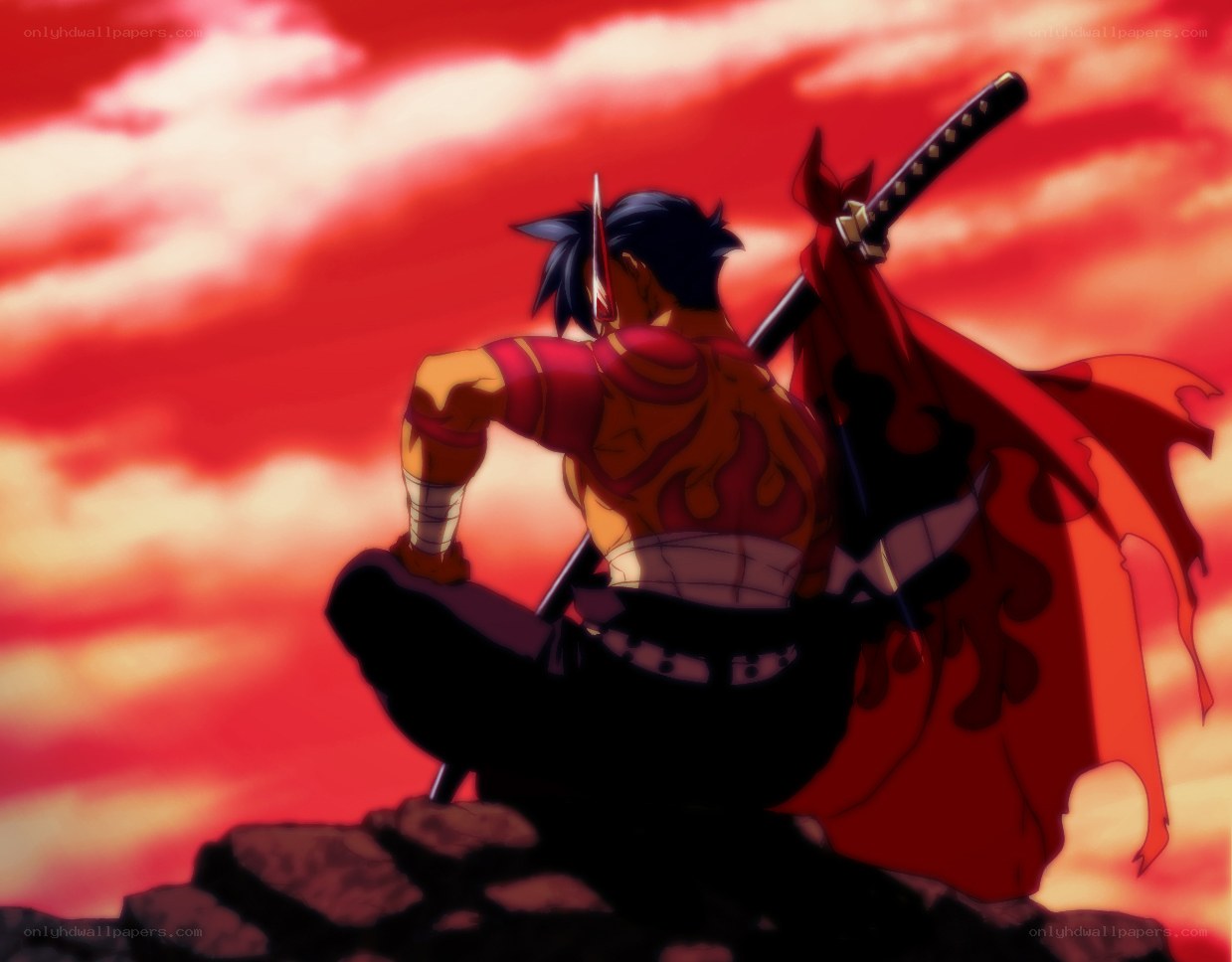 anime warrior on a cliff