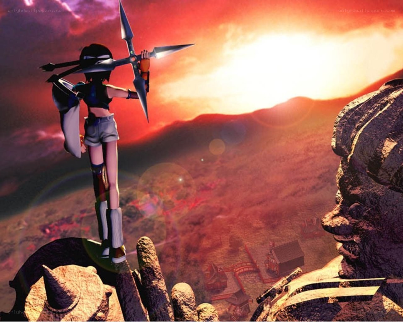 anime warrior on a cliff