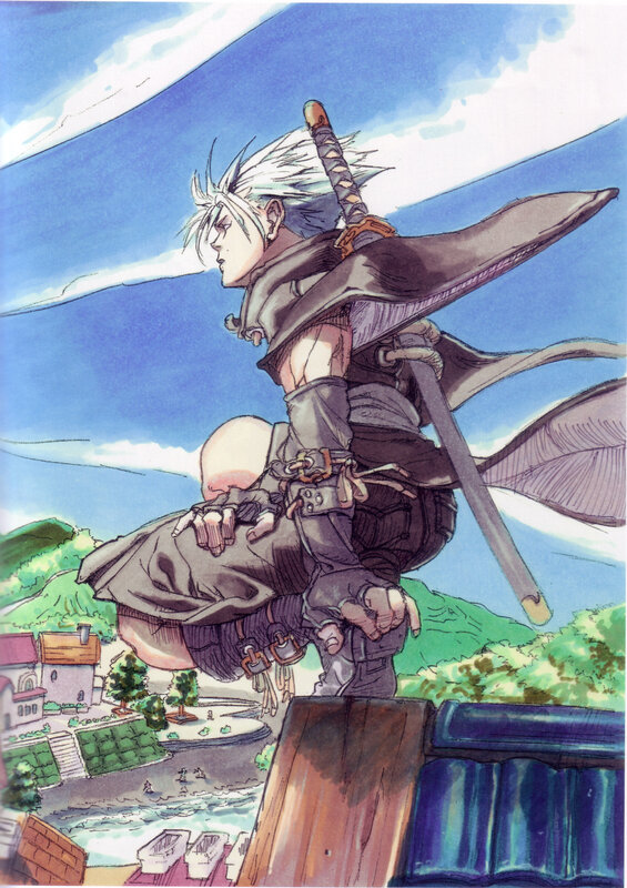 Anime warrior on a rooftop