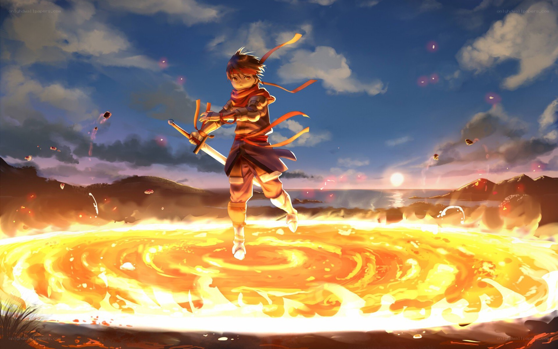 anime warrior over fire circle