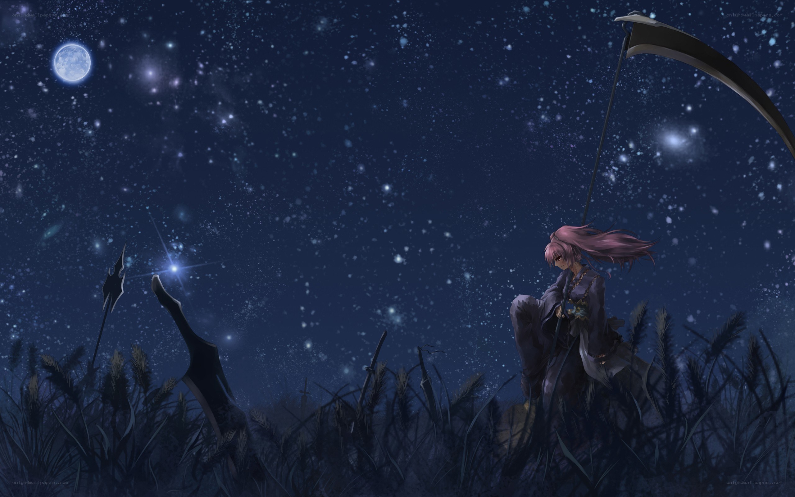 Anime warrior under starry sky