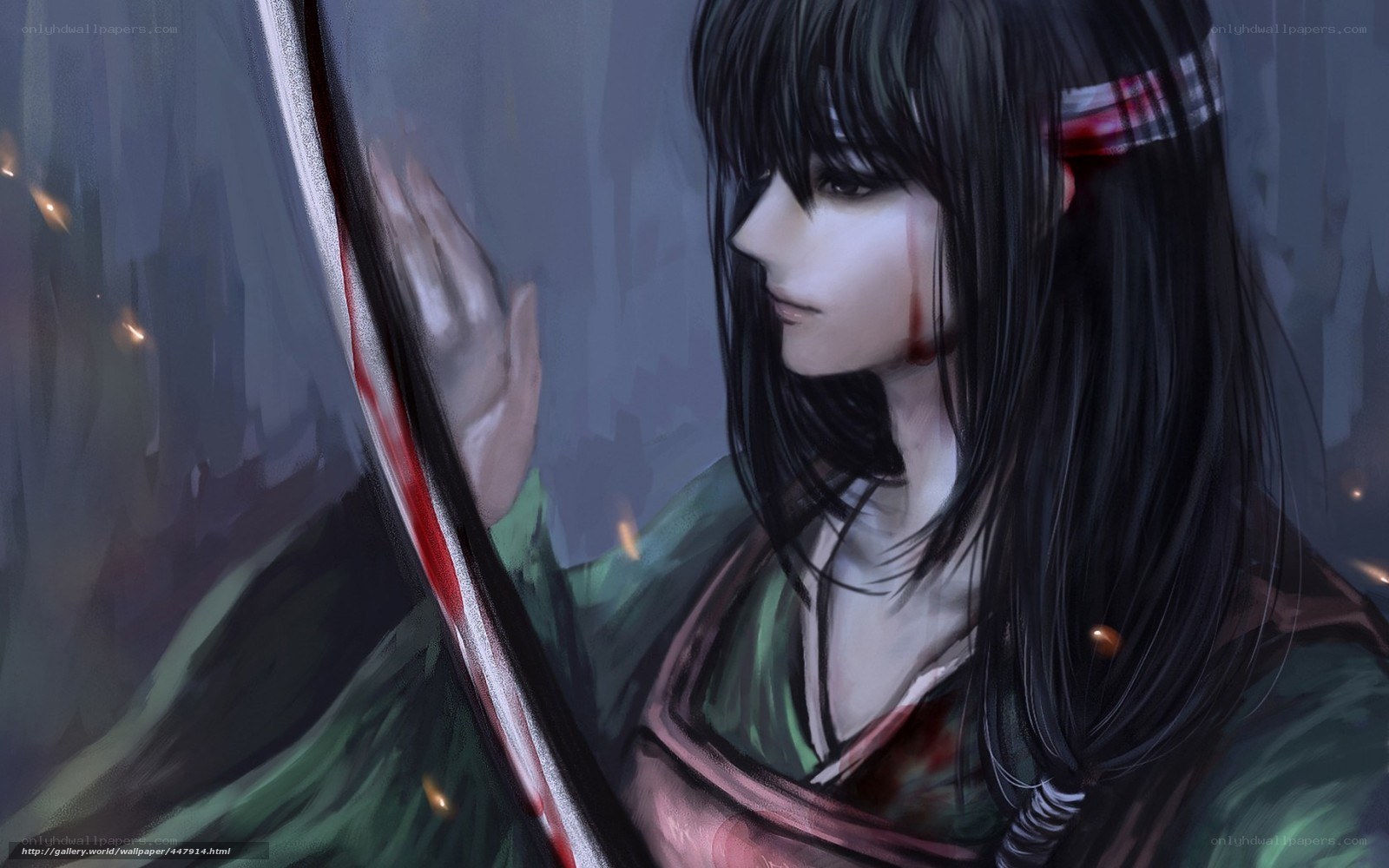 anime warrior with bloodied sword
