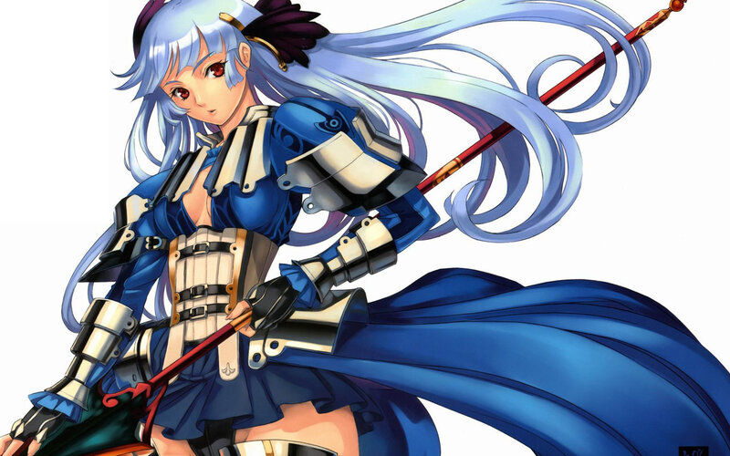 anime warrior with blue hair
