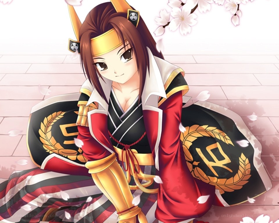 anime warrior with cherry blossoms